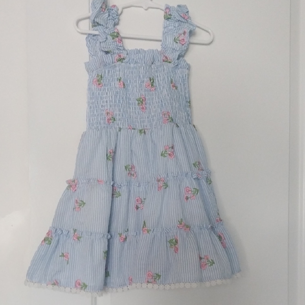 Blue Pleated Ruffled Sundress